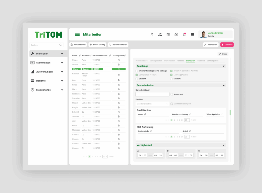 Mitarbeiter Dienstplan